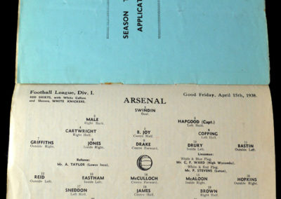 Brentford v Arsenal 15.04.1938 (with season ticket insert)