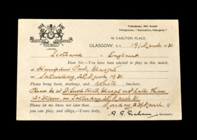 Scotland v England 28.03.1931 John Thomson Selection Card