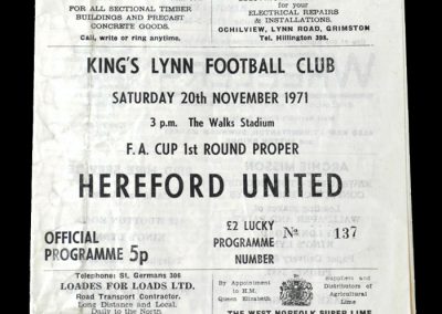 Hereford v Kings Lynn 20.11.1971 - 1st round proper at Kings Lynn 0-0 goalless draw