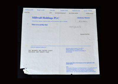 Millwall Share Certificate