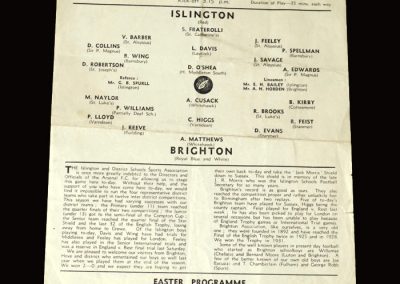 Islington Schools v Brighton Schools 02.04.1955 (Played at Highbury)