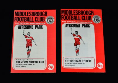 Middlesbrough v Preston 11.12.1973 (programme from postponed game on 01.12.1973) | Middlesbrough v Nottingham Forest 15.12.1973
