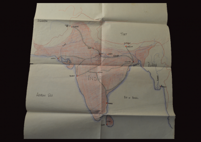 Large hand drawn map of Indian travel route