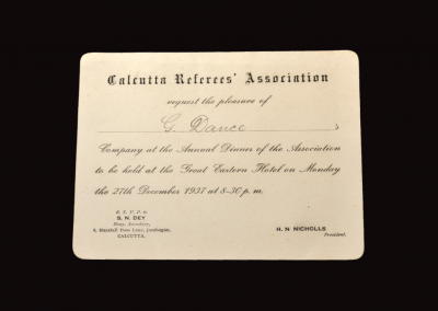 Calcutta Referees Association card 27.12.1937