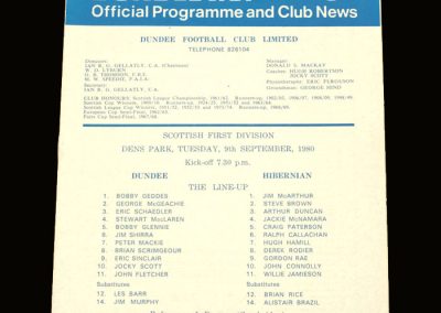Hibs v Dundee 09.09.1980 (Best still not back)