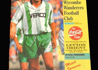 Wycombe v Leyton Orient 24.08.1993 - FA League Cup 1st Round 2nd Leg