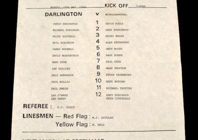 Darlington Reserves v Middlesbrough Reserves 15.05.1989 (last game as a league club)