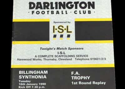 Darlington v Billingham Synthonia 16.01.1990 - FA Trophy 1st Round Replay