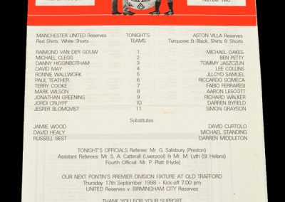 Man Utd Reserves v Aston Villa Reserves 02.09.1998