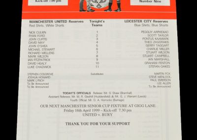 Man Utd Reserves v Leicester Reserves 13.04.1999