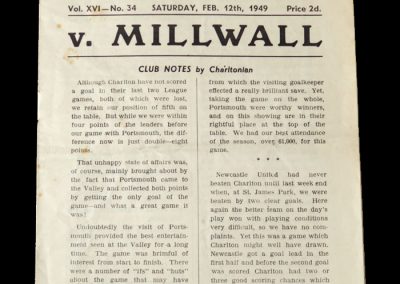 Charlton v Millwall 12.02.1949 - Friendly