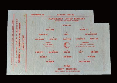 Man Utd Reserves v Bury Reserves 07.12.1957