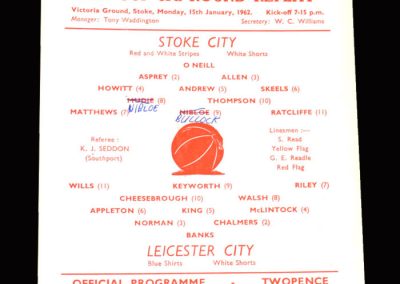 Stoke v Leicester 15.01.1962 - FA Cup 3rd Round