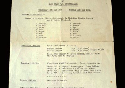 Spurs Youth itinerary Switzerland 10.05.1961