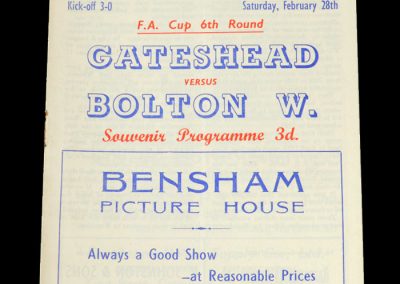 Gateshead v Bolton 28.02.1953 - FA Cup 6th Round