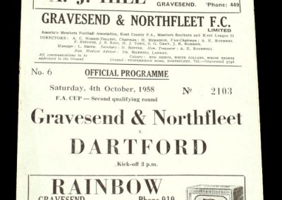 Gravesend v Dartford 04.10.1958 | FA Cup 2nd Qualifying round