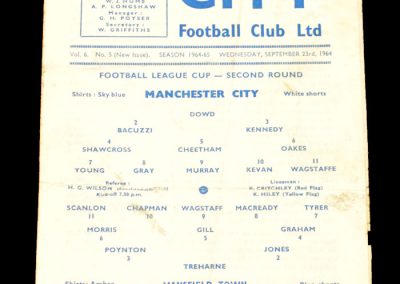 Mansfield Town v Manchester City 23.09.1964 | League Cup 2nd Round