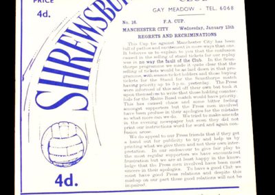 Shrewsbury Town v Manchester City 13.01.1965 | FA Cup 3rd Round replay