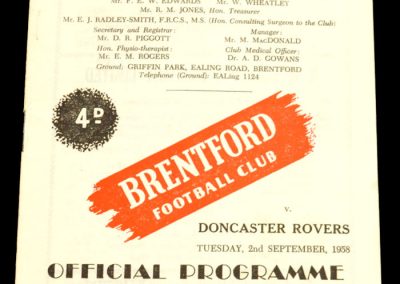 Doncaster Rovers v Brentford FC 02.09.1958