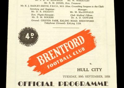 Hull City v Brentford FC 30.09.1958