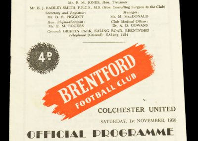 Colchester United v Brentford FC 01.11.1958