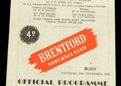 Bury v Brentford FC 29.11.1958