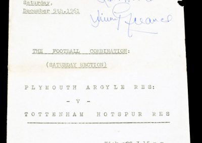 Plymouth Argyle Reserves v Tottenham Hotspur Reserves 09.12.1961