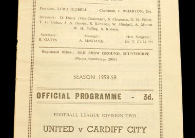 Scunthorpe United v Cardiff City 18.12.1958