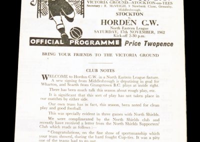 Stockton FC v Horden CW 17.11.1962