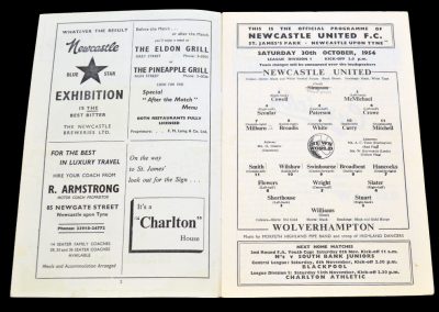 Newcastle United v Wolverhampton Wanderers 30.10.1954