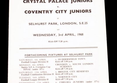 Crystal Palace Juniors v Coventry City Juniors 03.04.1968 | FA Youth Cup Semi Final
