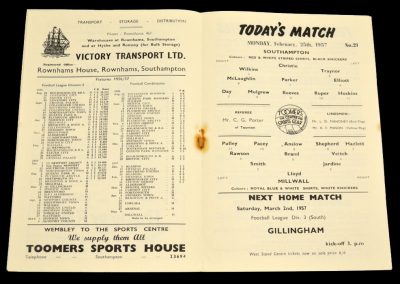 Southampton v Millwall 25.02.1957