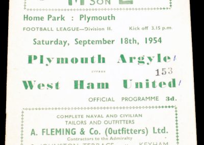 Plymouth Argyle v West Ham United 18.09.1954