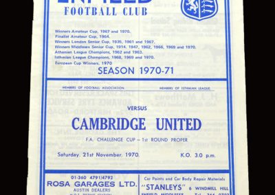 Cambridge v Enfield 21.11.1970 - FA Cup 1st Round