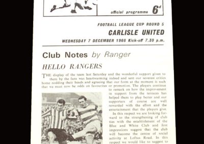 QPR v Carlisle 07.12.1966 - League Cup 5th Round