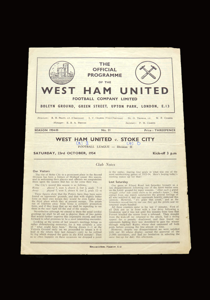 West Ham v Stoke 23.10.1954