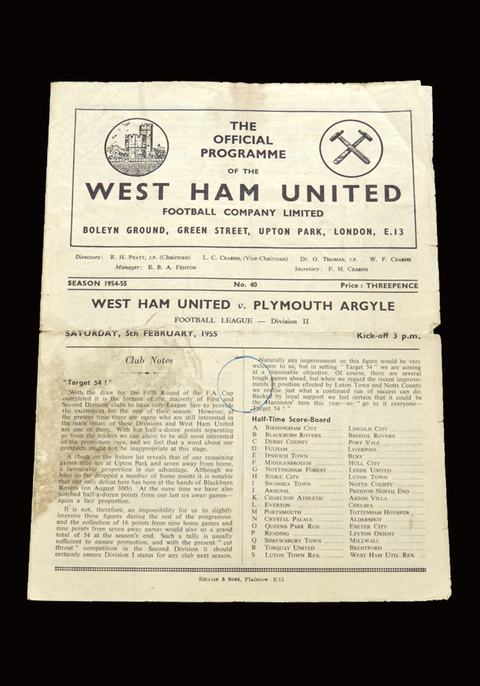 West Ham v Plymouth 05.02.1955
