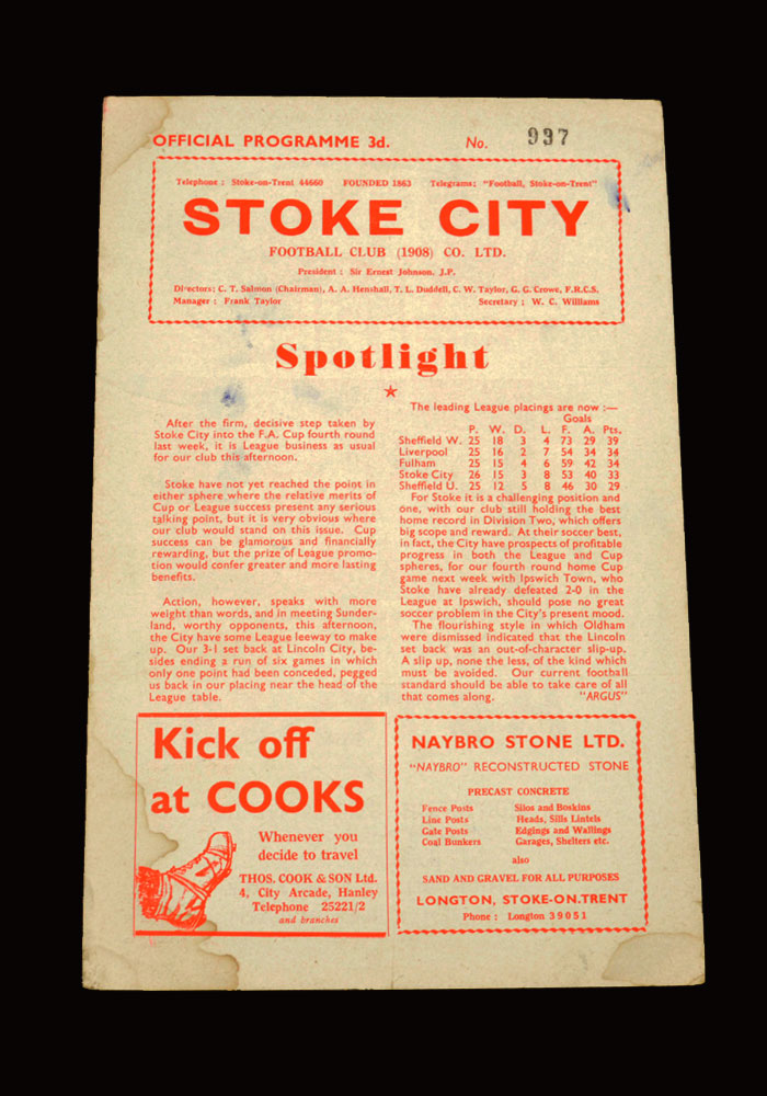 Sunderland v Stoke 17.01.1959 (postponed)