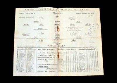 Arsenal v Aston Villa 31.10.1931