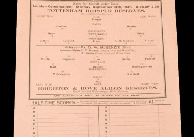Spurs Reserves v Brighton Reserves 13.09.1937