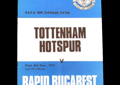 Spurs v Rapid Bucharest 08.12.1971 - UEFA Cup 3rd Round 1st Leg