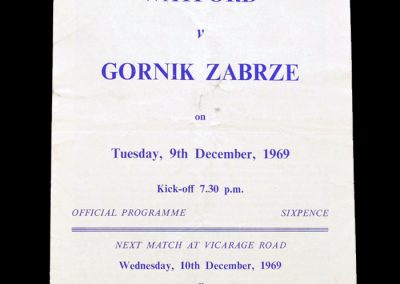 Watford v Gornik Zabreze 09.12.1969 (friendly)