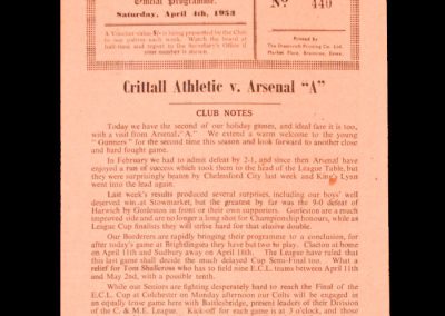 Crittal v Arsenal "A" 04.04.1953