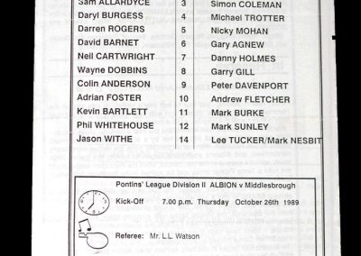Middlesbrough Reserves v West Brom Reserves 26.10.1989
