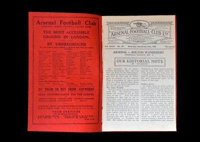 Arsenal v Bolton 21.12.1935 (postponed - Drakes 7 described)